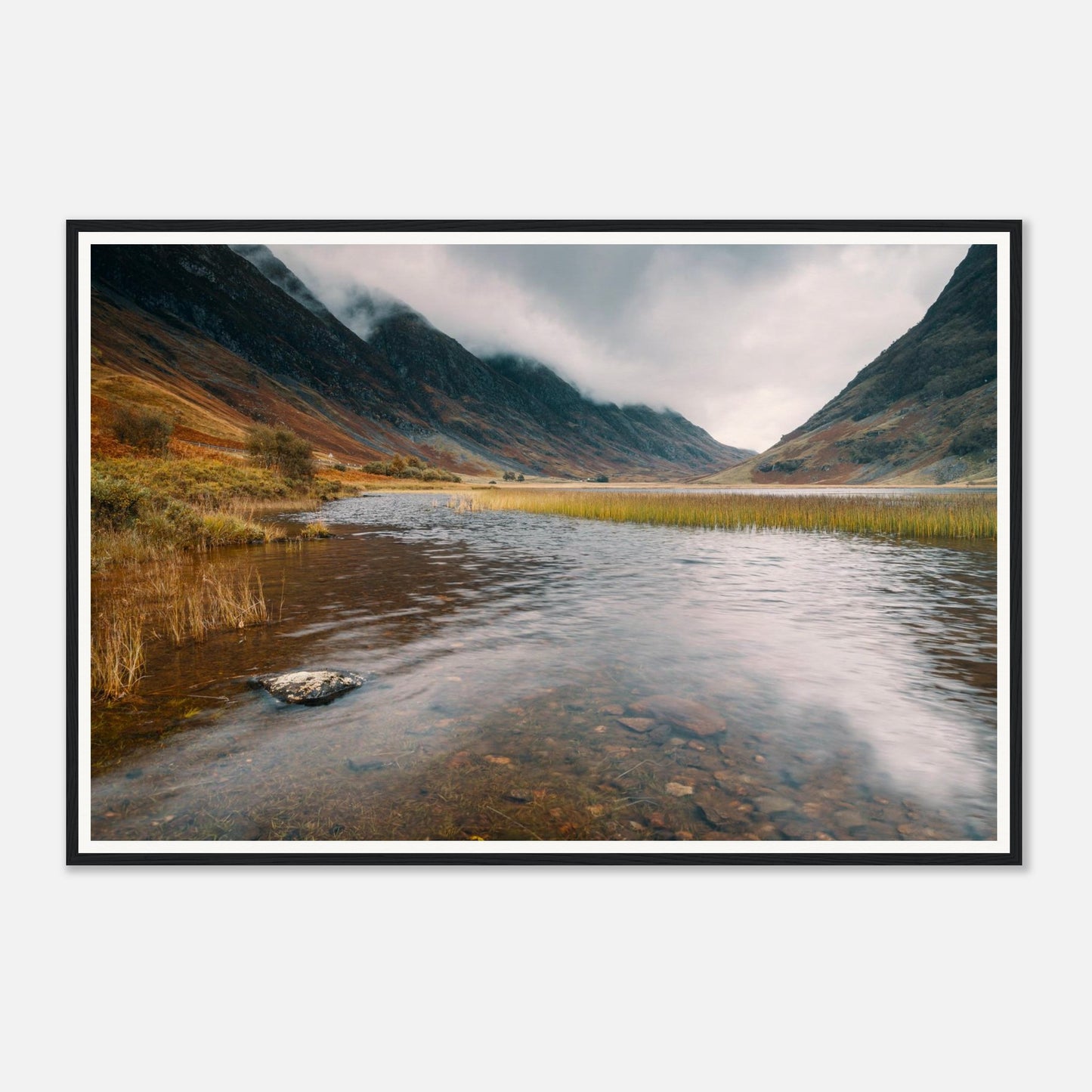 Scenic framed wall art of Loch Achtriochtan reflective waters