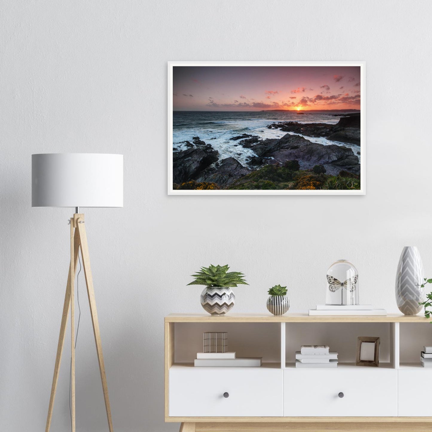 Plymouth coastline sunset framed print of Heybrook Bay
