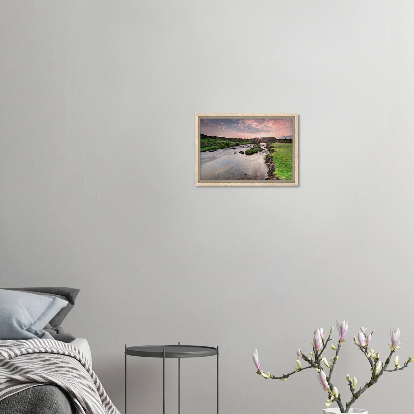 Framed landscape canvas of Dartmoor at dawn with historic stonework