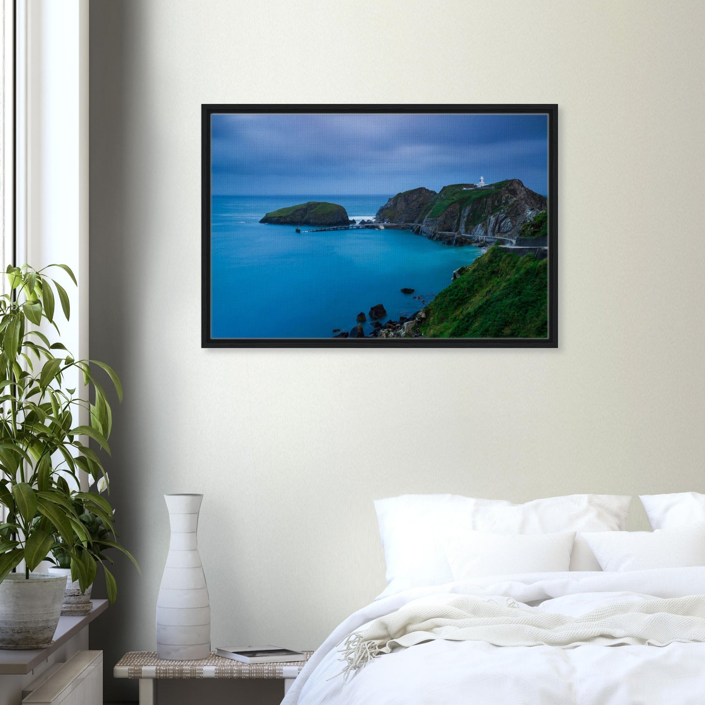 Solitary Lundy Island lighthouse at twilight in canvas print