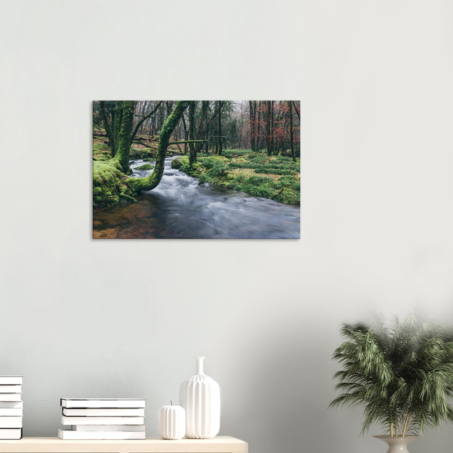 Peaceful River Meavy meandering through vibrant green forest landscape in Devon