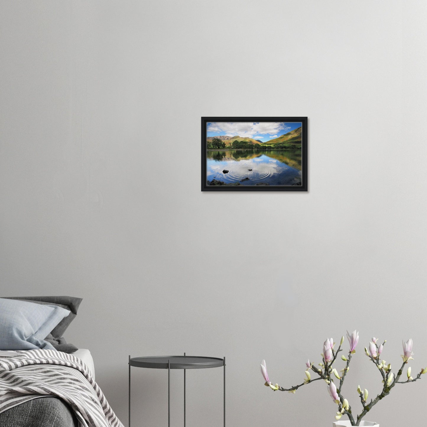 Buttermere Lake canvas featuring ripples and green hills