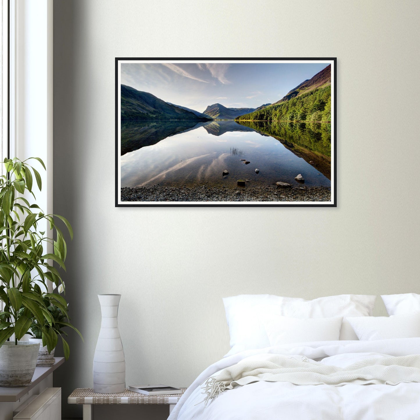 Exquisite framed print of Buttermere Lake in morning calm