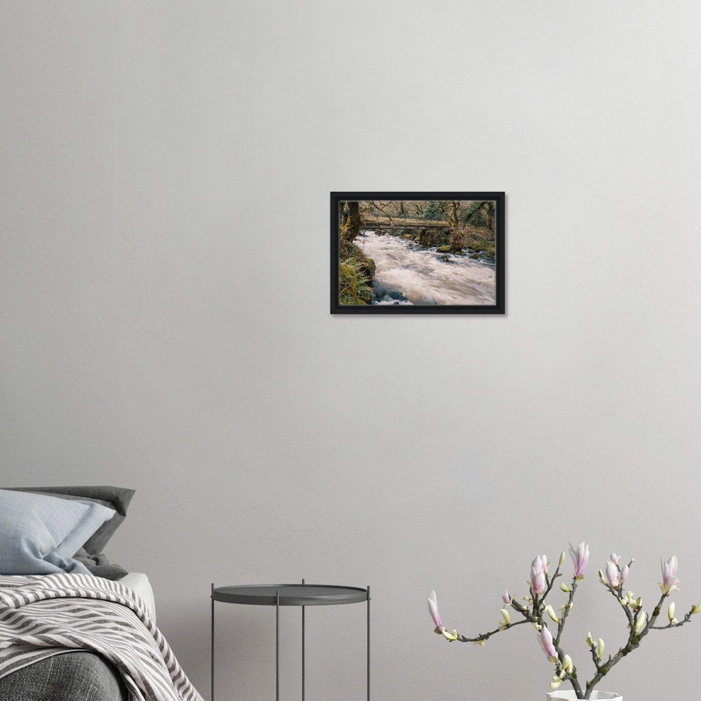 River Plym rushing beneath rustic bridge in canvas print