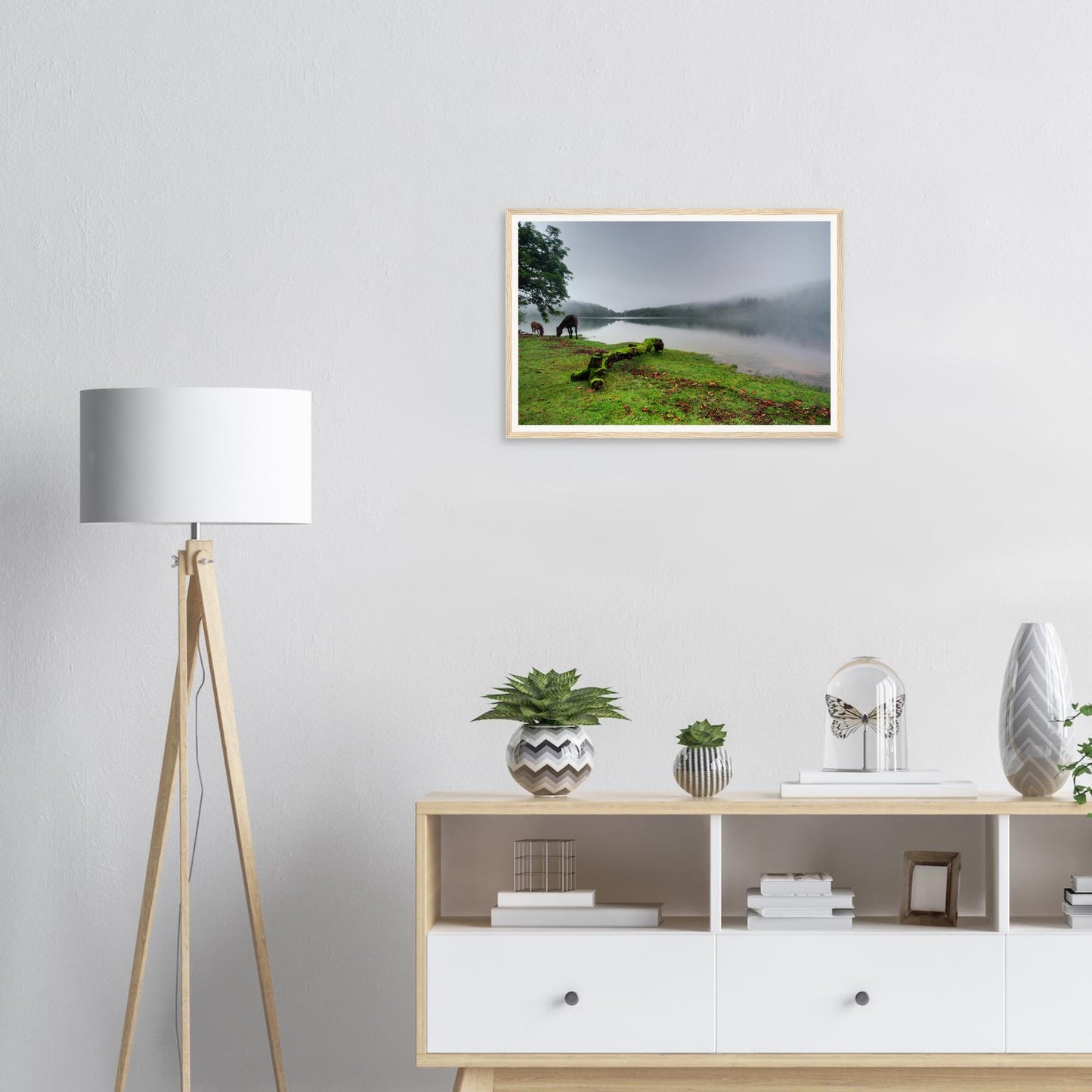 Ethereal Dartmoor reservoir landscape captured in framed print