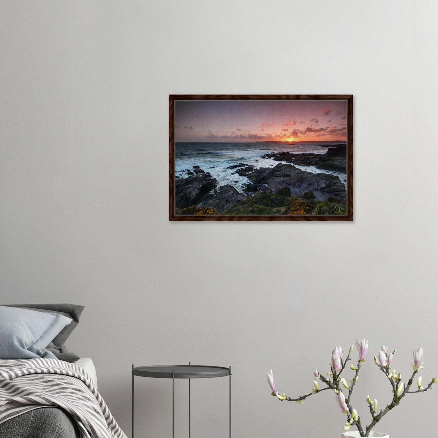 Sunset view over Heybrook Bay and South Devon coast in canvas