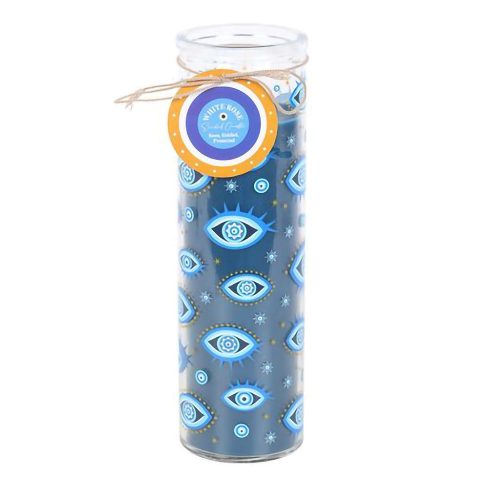 White rose fragrance candle with protective all seeing eye motif