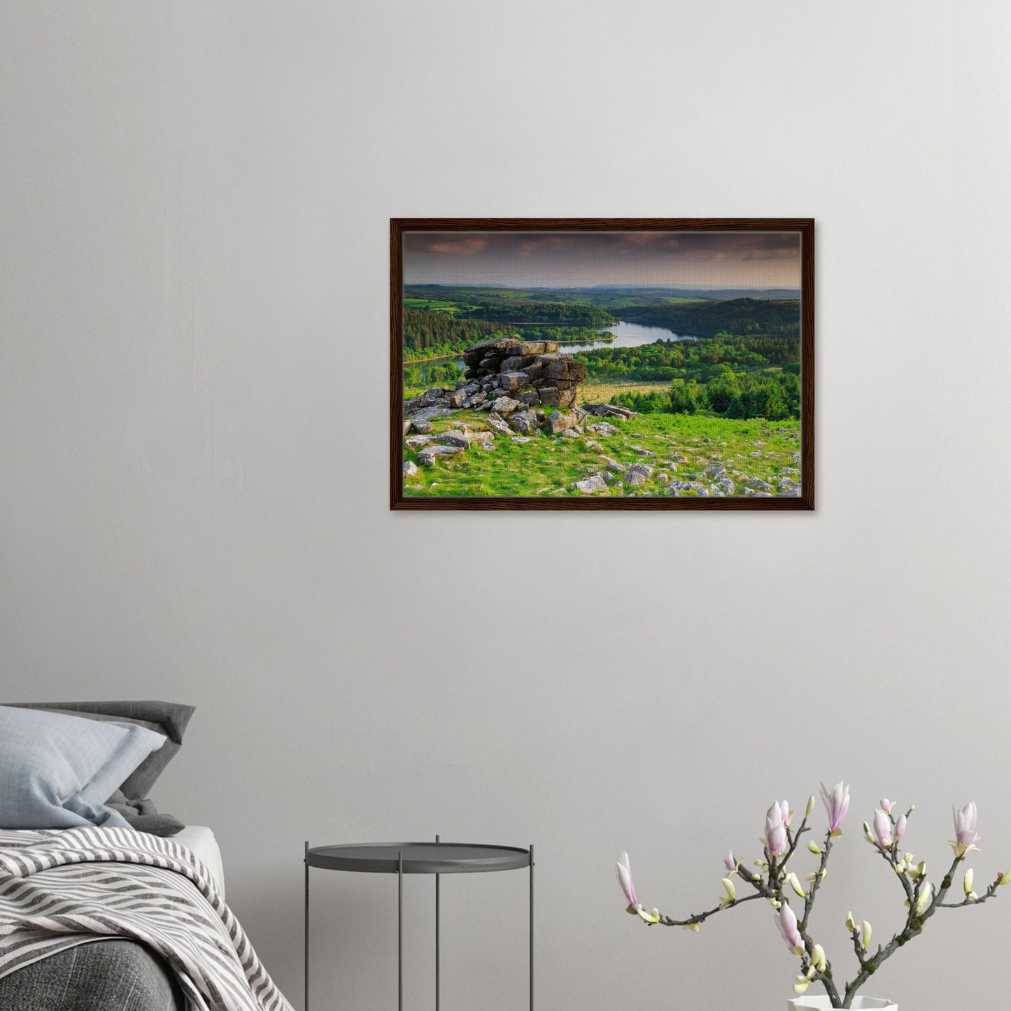 Scenic view of Burrator lake and Leather Tor in wall art