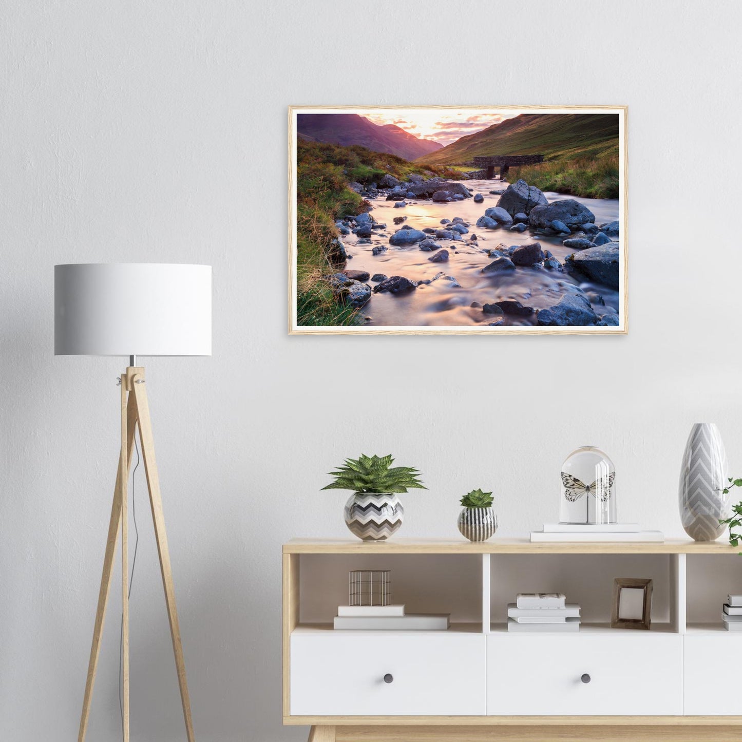 Silky waters flowing through stones at Honister Pass framed wall art