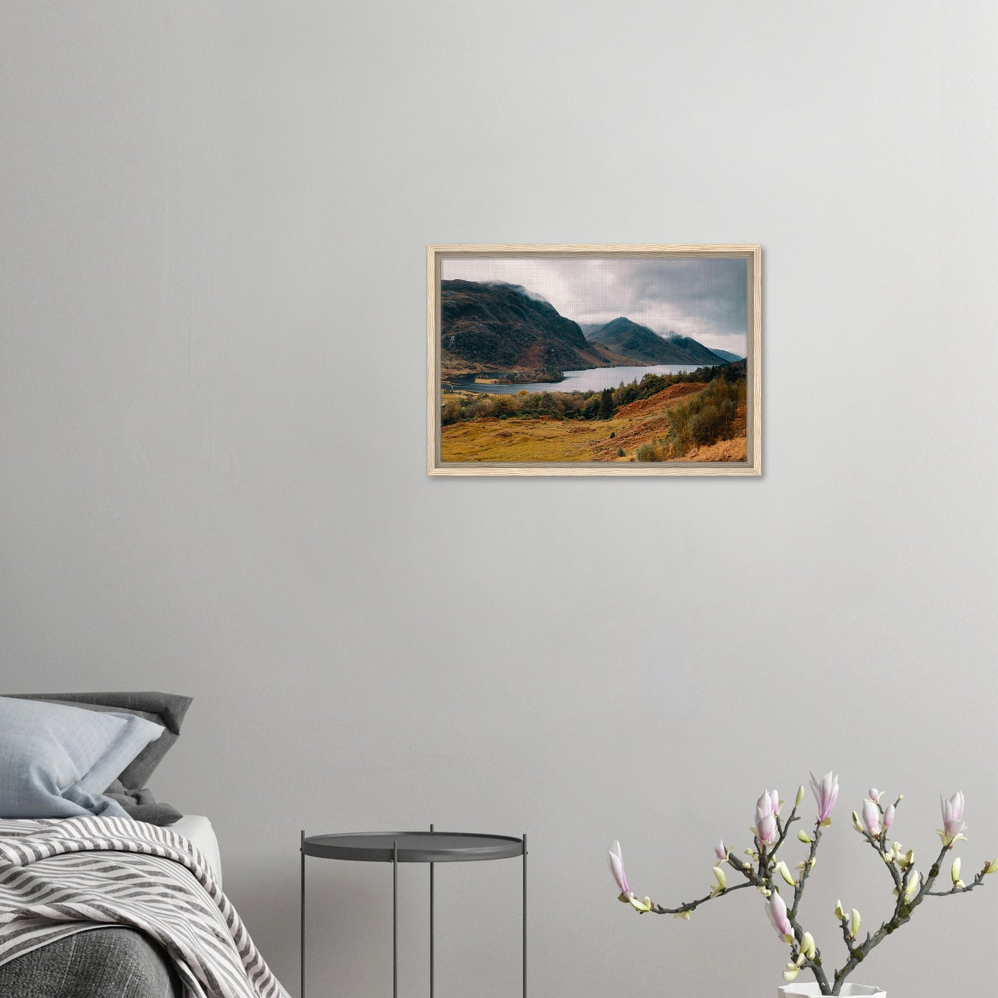Misty mountain lake in Scotland framed print