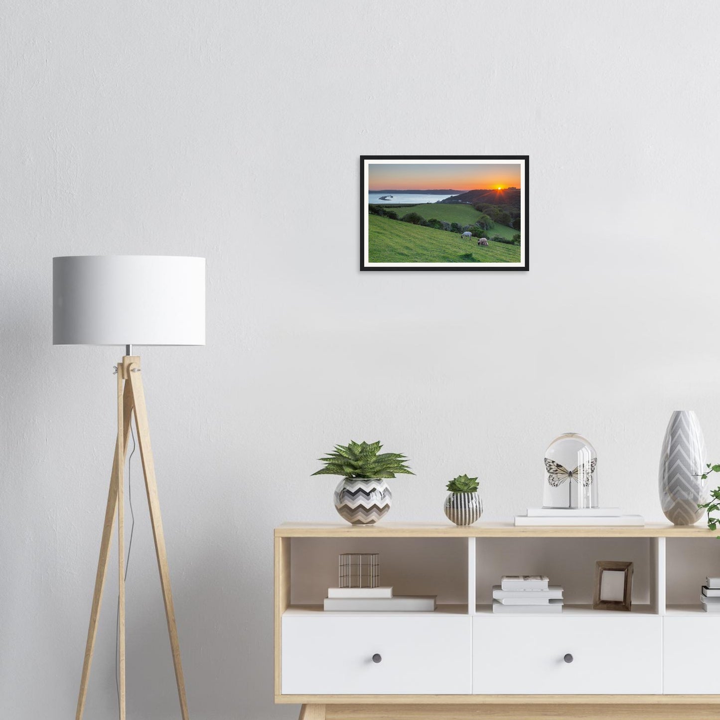 Scenic framed wall art of Plymouth Sound coastal scene at sunset