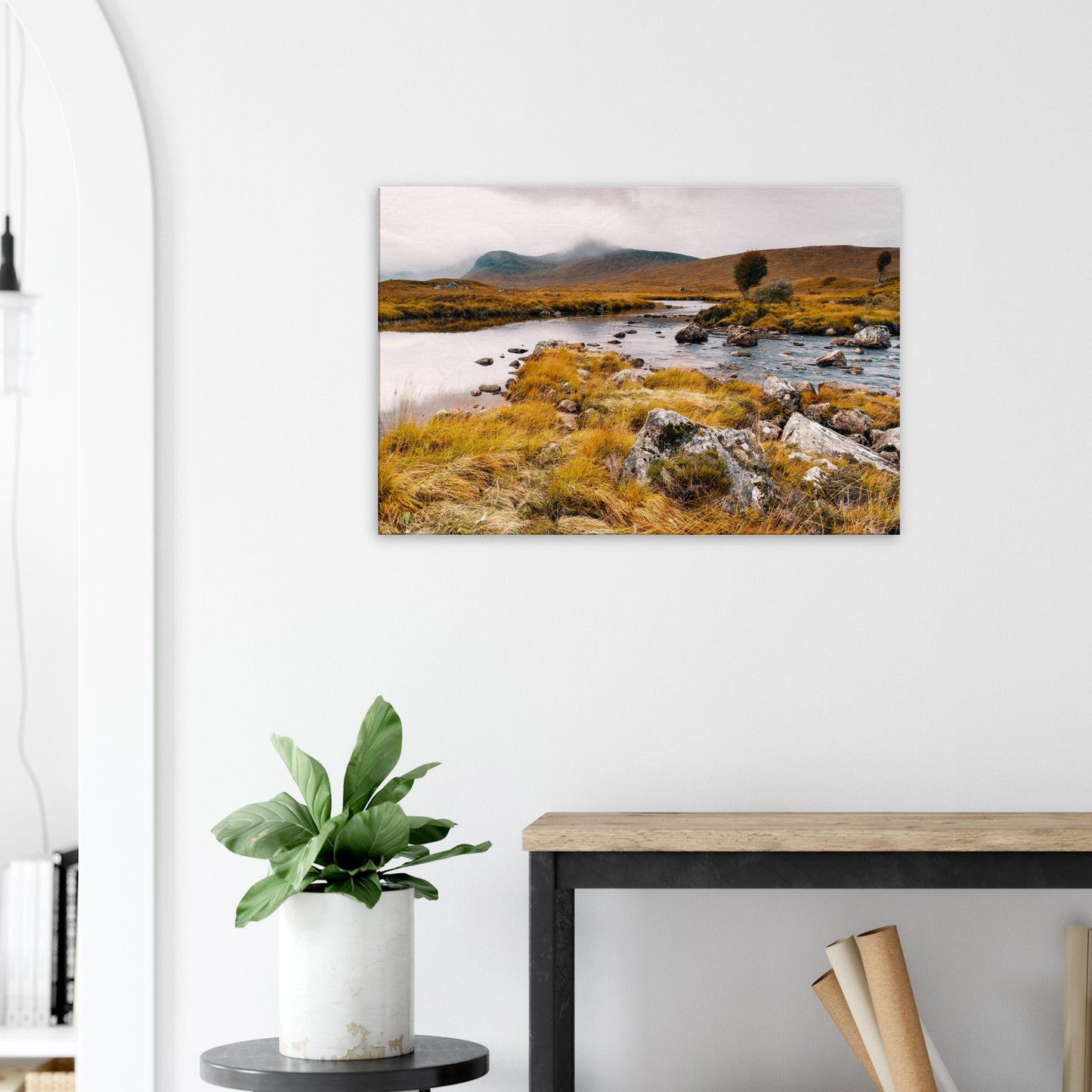 Calming Scottish landscape art featuring Loch Ba and Rannoch Moor