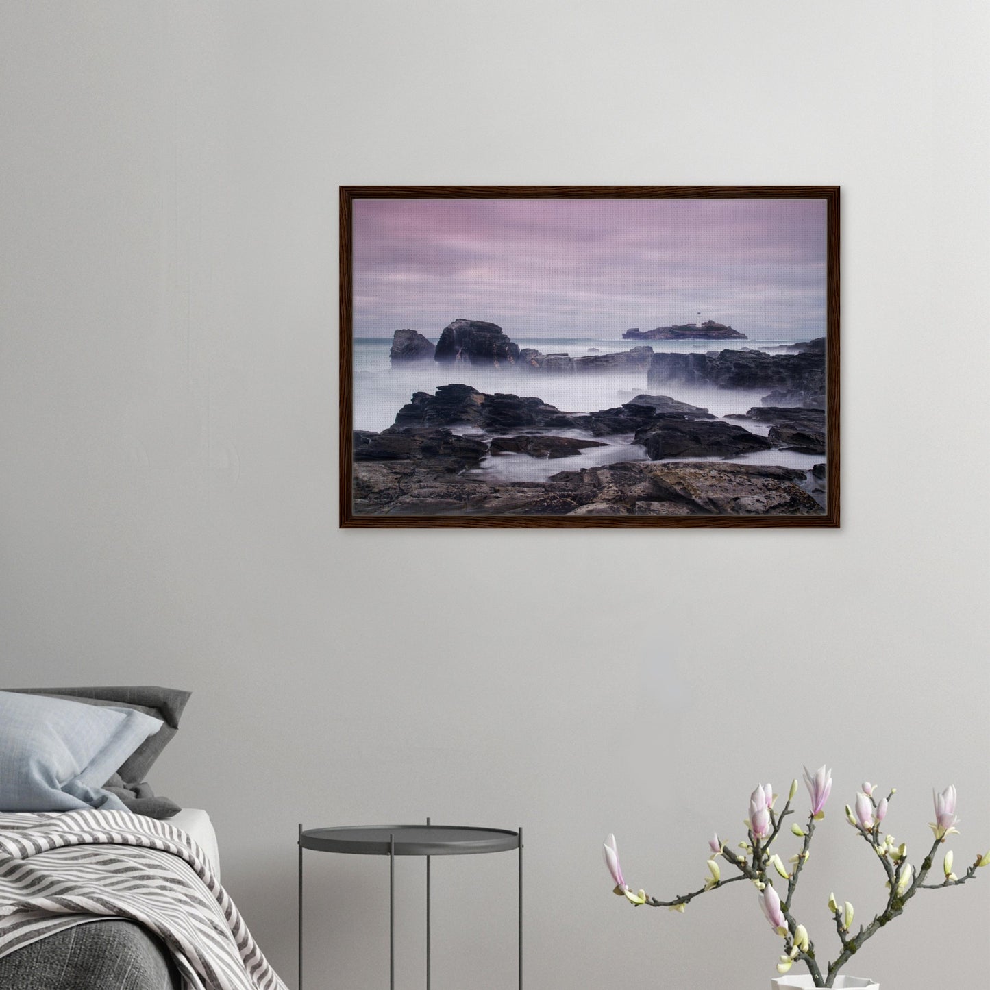 Cornwall seascape with lighthouse in long exposure canvas art