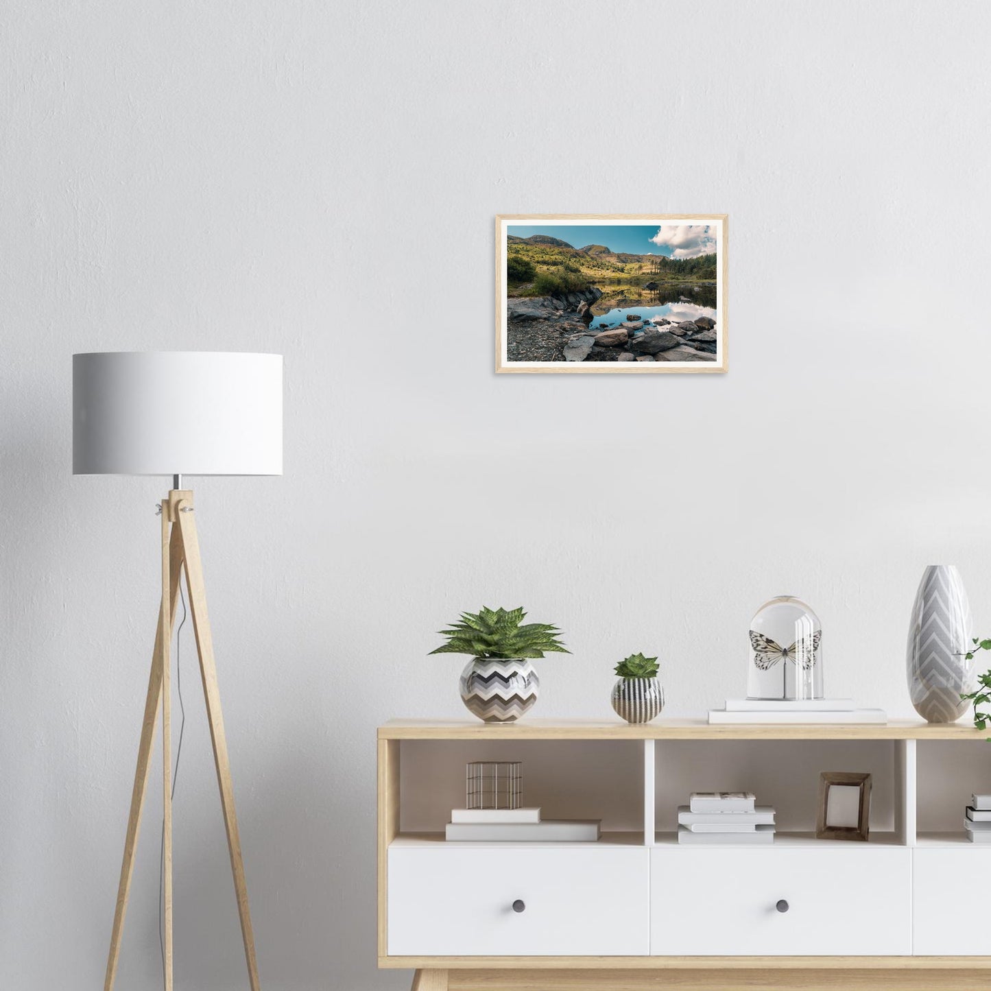 Tranquil reflections on Llyn Llywelyn framed wall art Wales