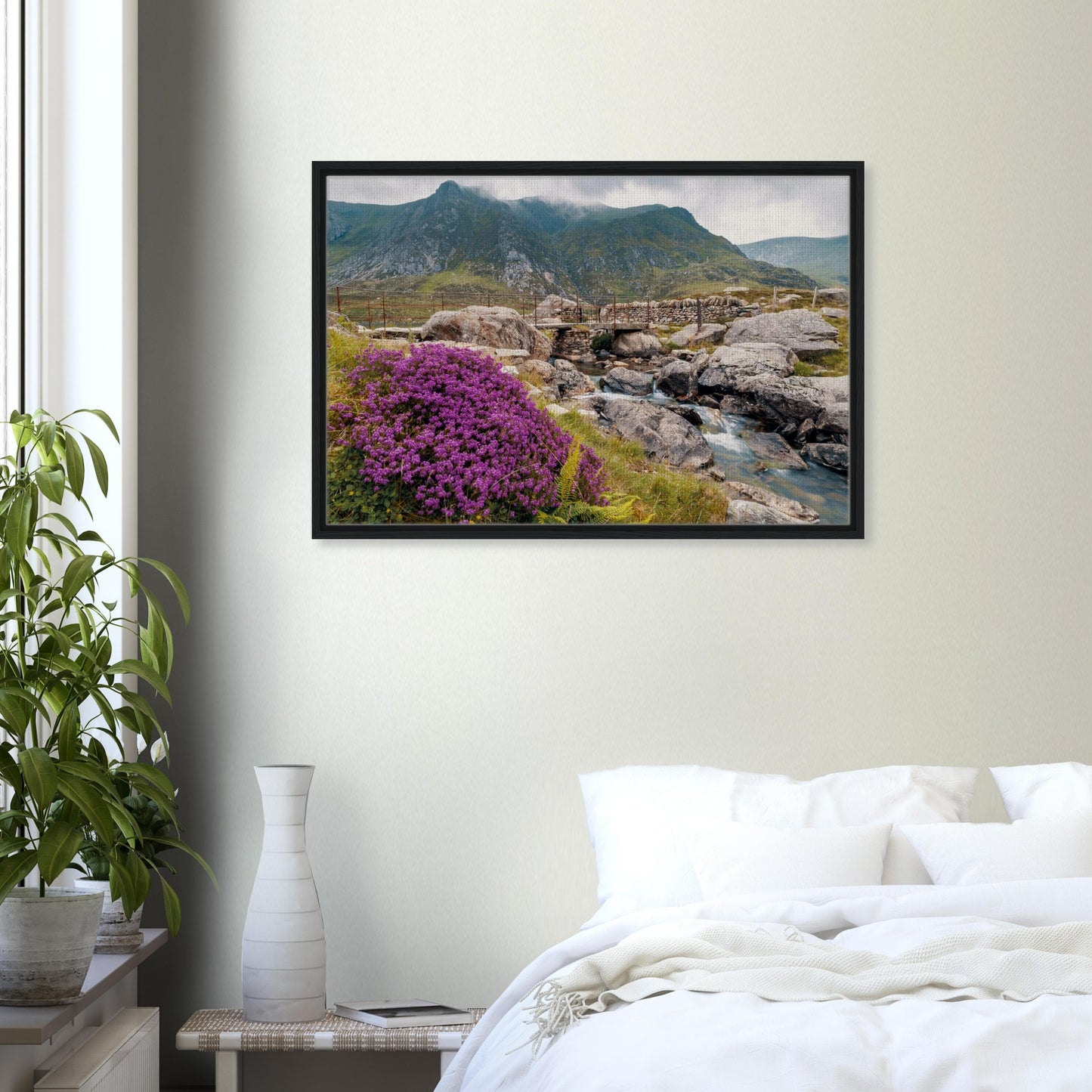 Wildflower and mountain landscape framed canvas