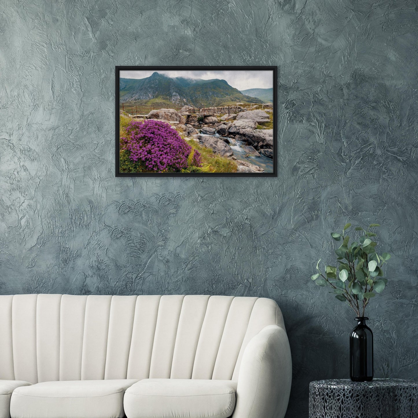 Serene mountain canvas with blooming heather