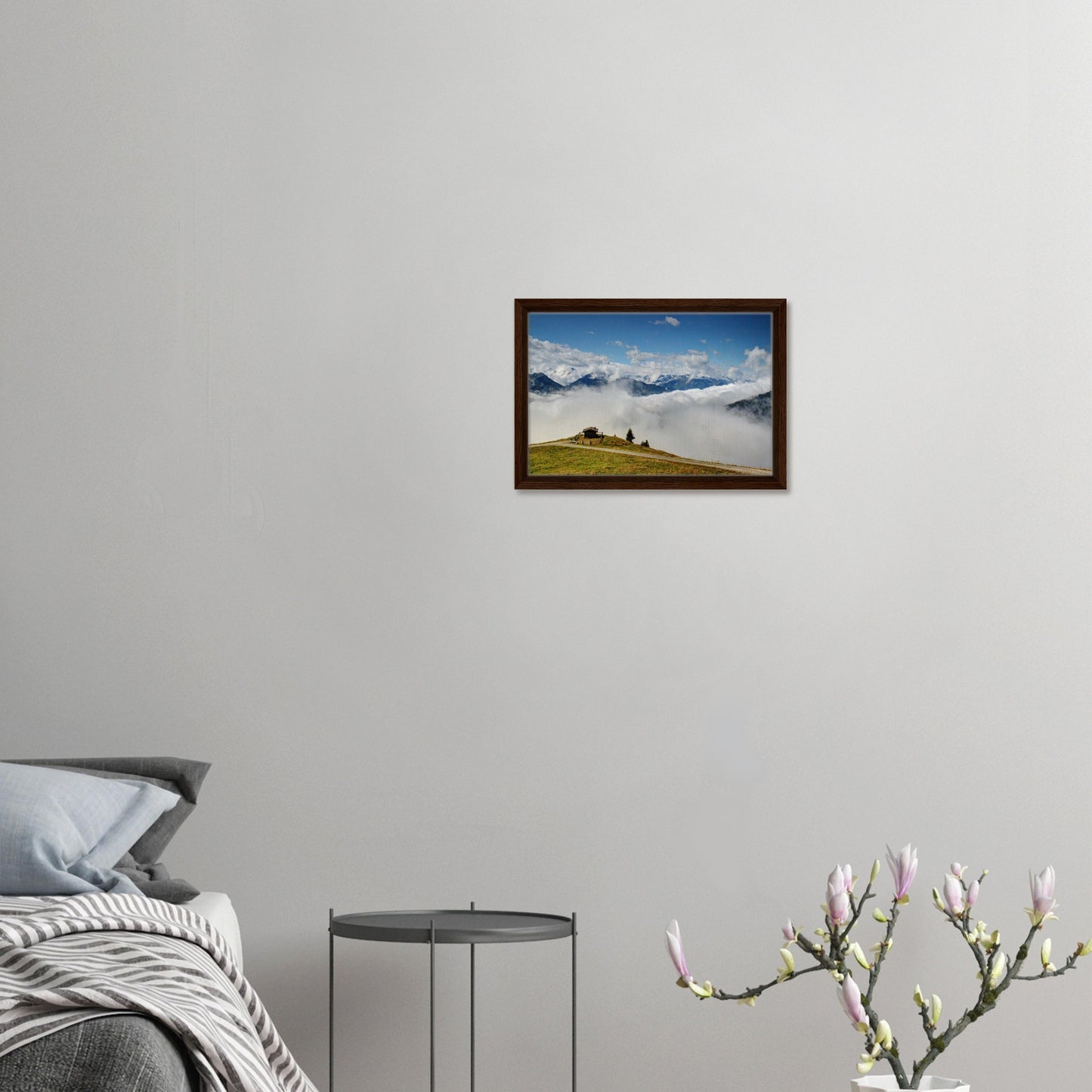 Mountain cabin above cloudline in Austria canvas print