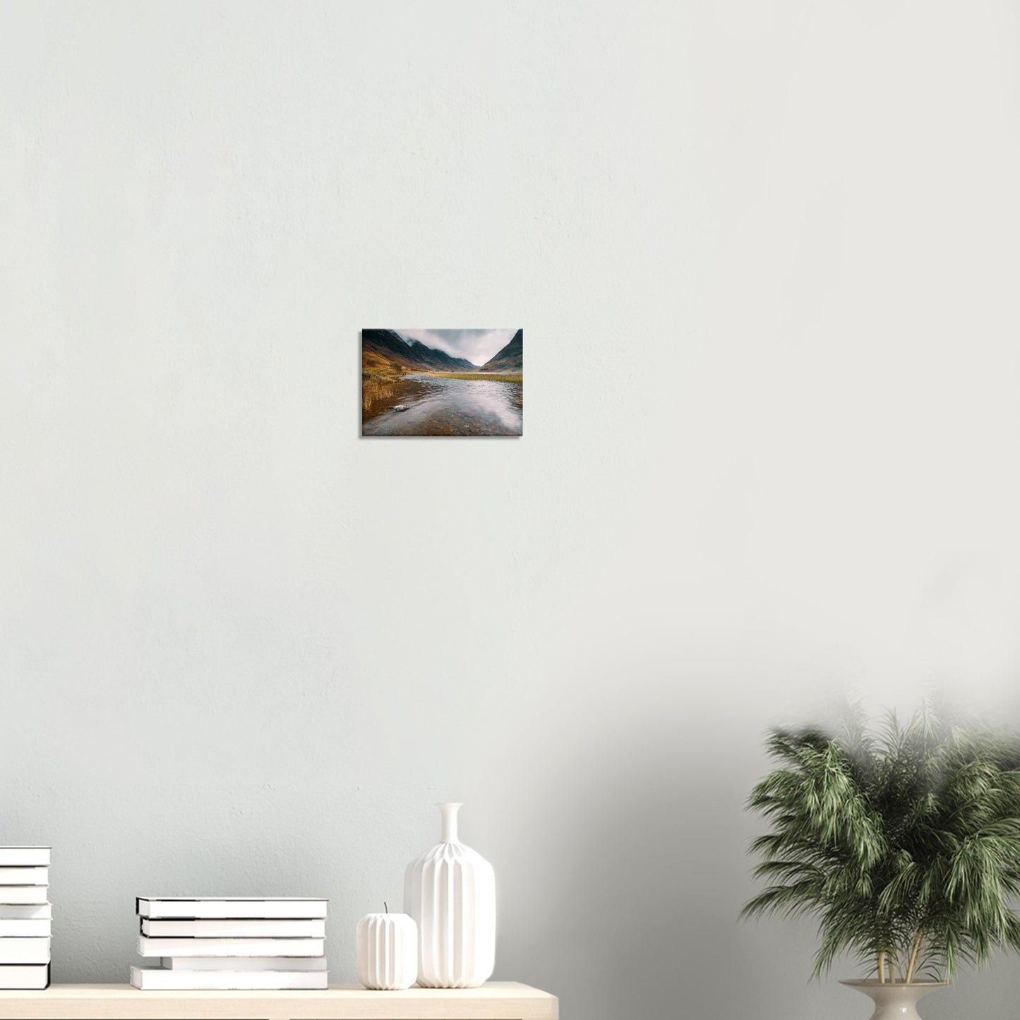 Glencoe valley loch with natural shoreline captured in canvas art