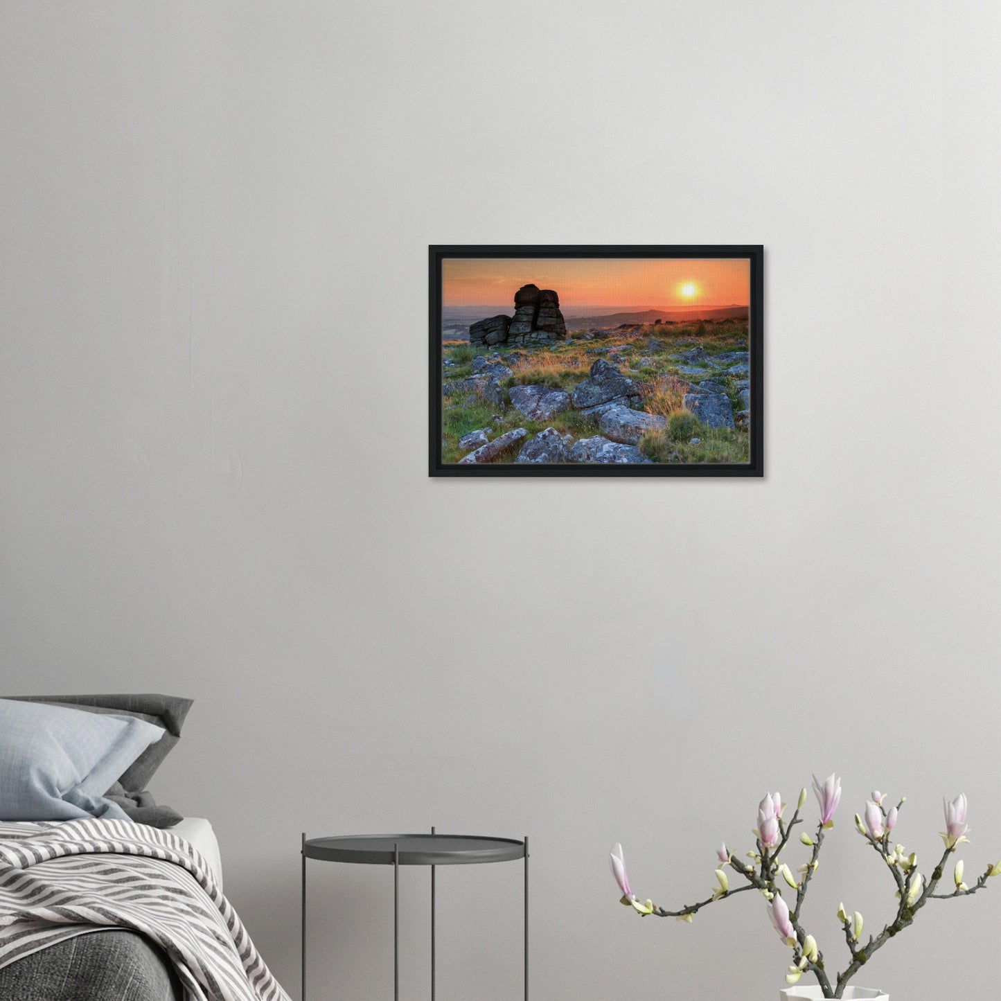 Dartmoor framed canvas with sunlit moorland grasses