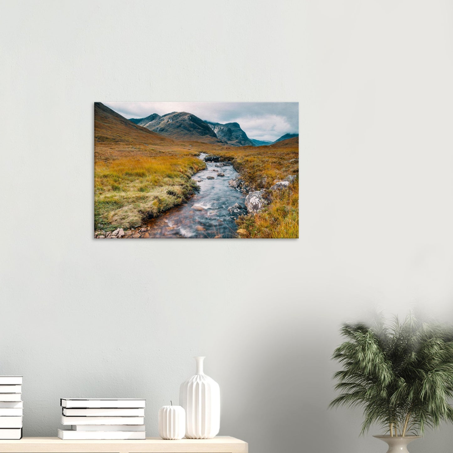 Glencoe canvas with natural textures and cloudy mountain peaks
