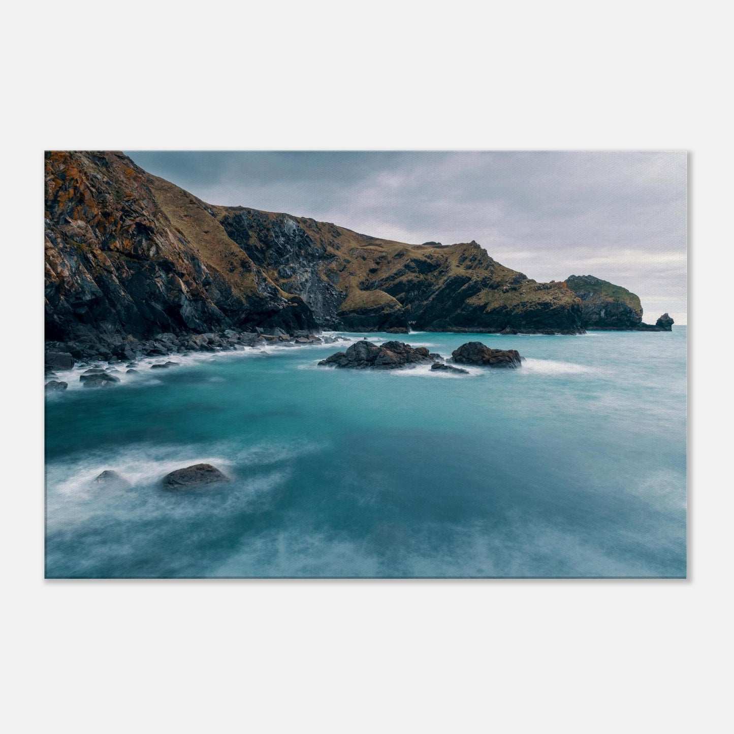 Long exposure photo of Mullion Cove in Cornwall on canvas