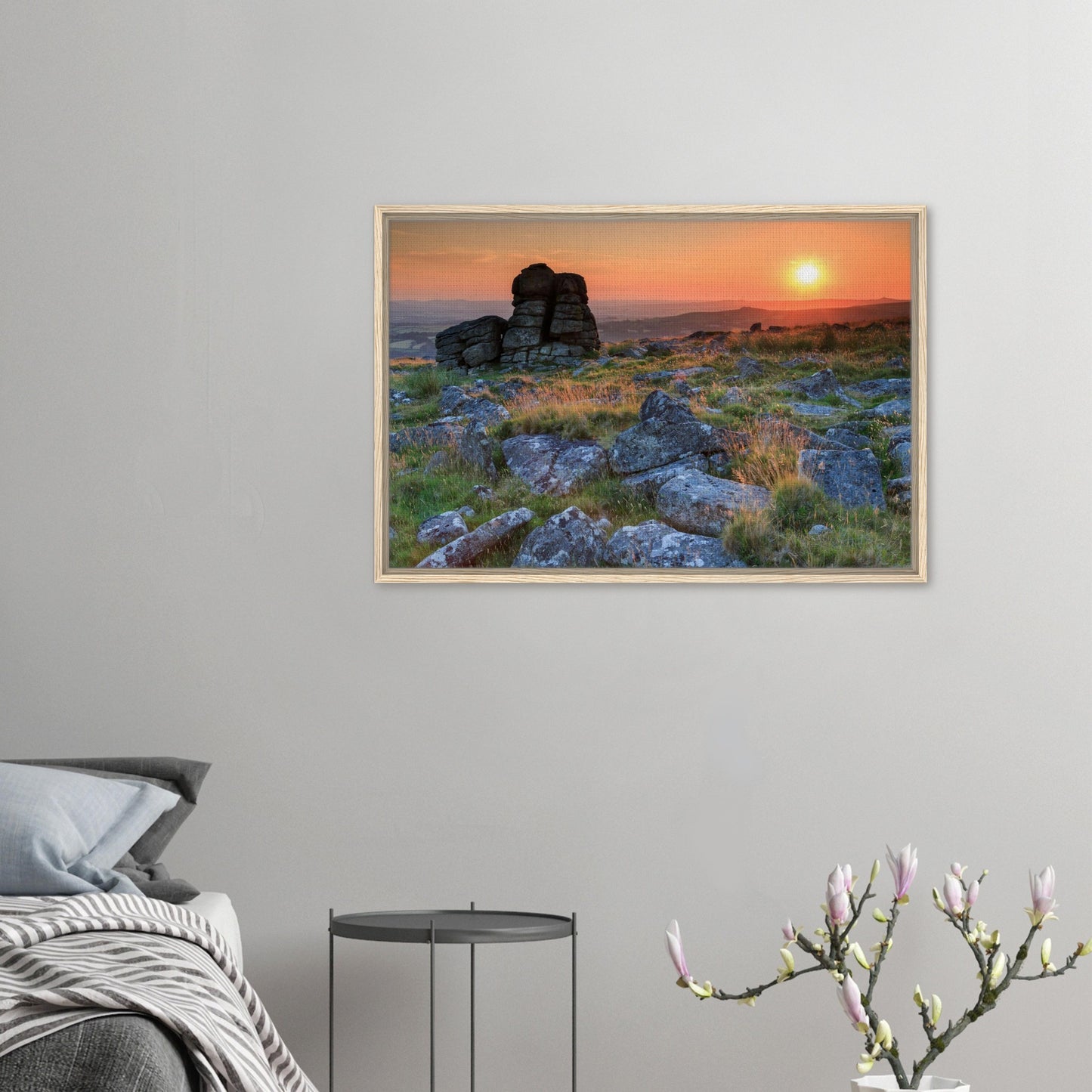 Leeden Tor and glowing sky in Dartmoor wall art