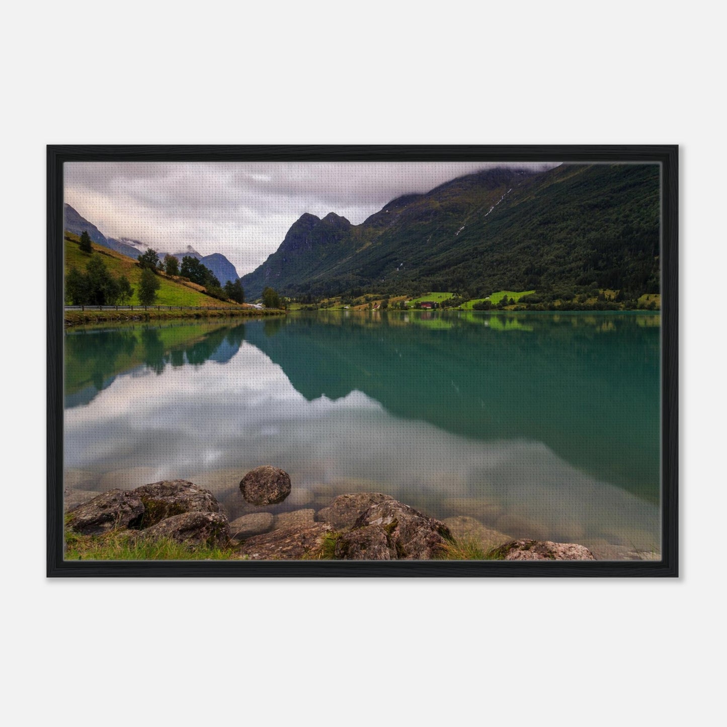 Calm waters of Lake Floen mirroring cloudy sky in wall art