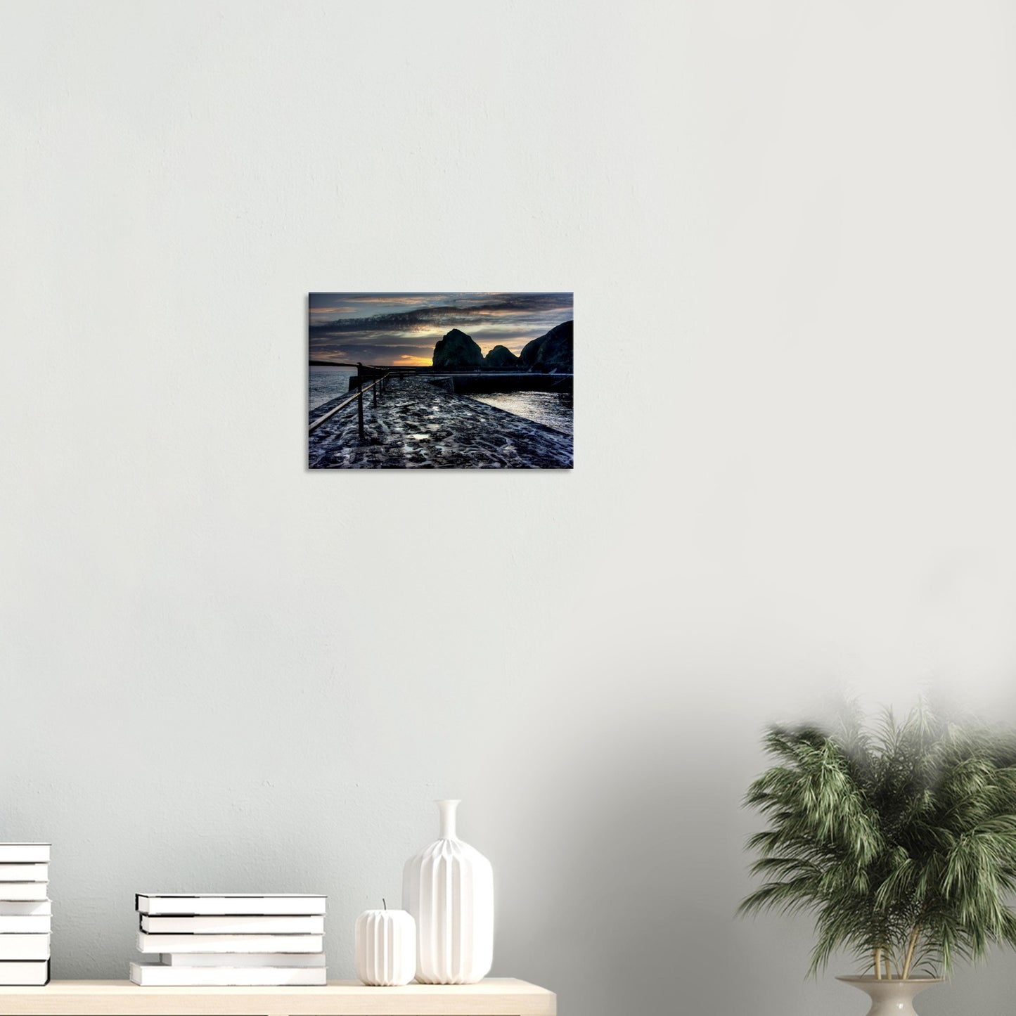 Calm sea at dusk and glowing cliffs in Mullion Cove canvas