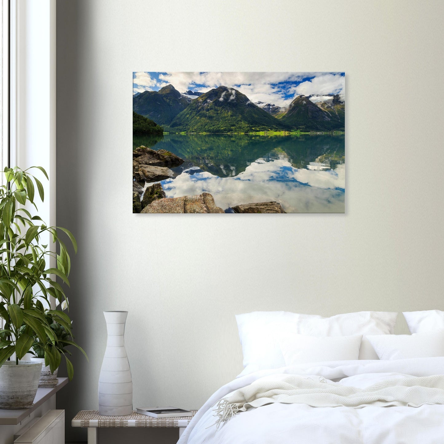 Norway’s wilderness framed in a tranquil canvas print with a perfect balance of earth, water, and sky