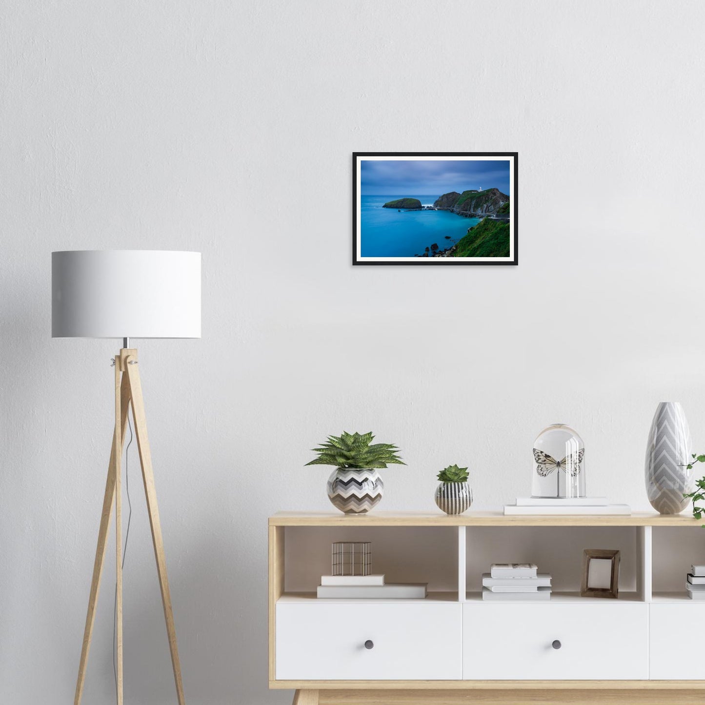Slender pier connecting islet at Landing Bay framed wall art