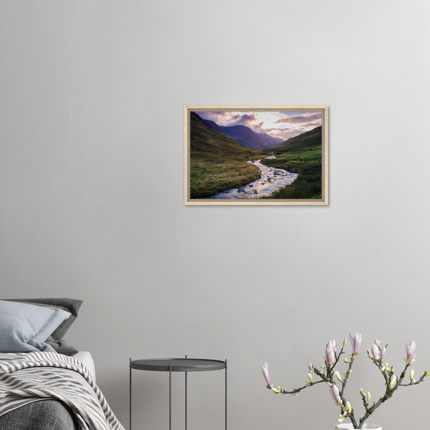 Framed artwork of Honister Pass with glowing hills and clouds