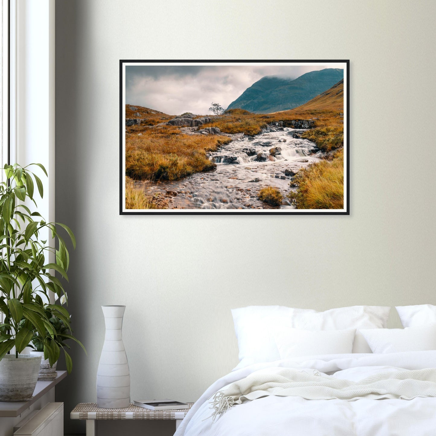 Scenic framed landscape print of Glencoe Valley Highlands