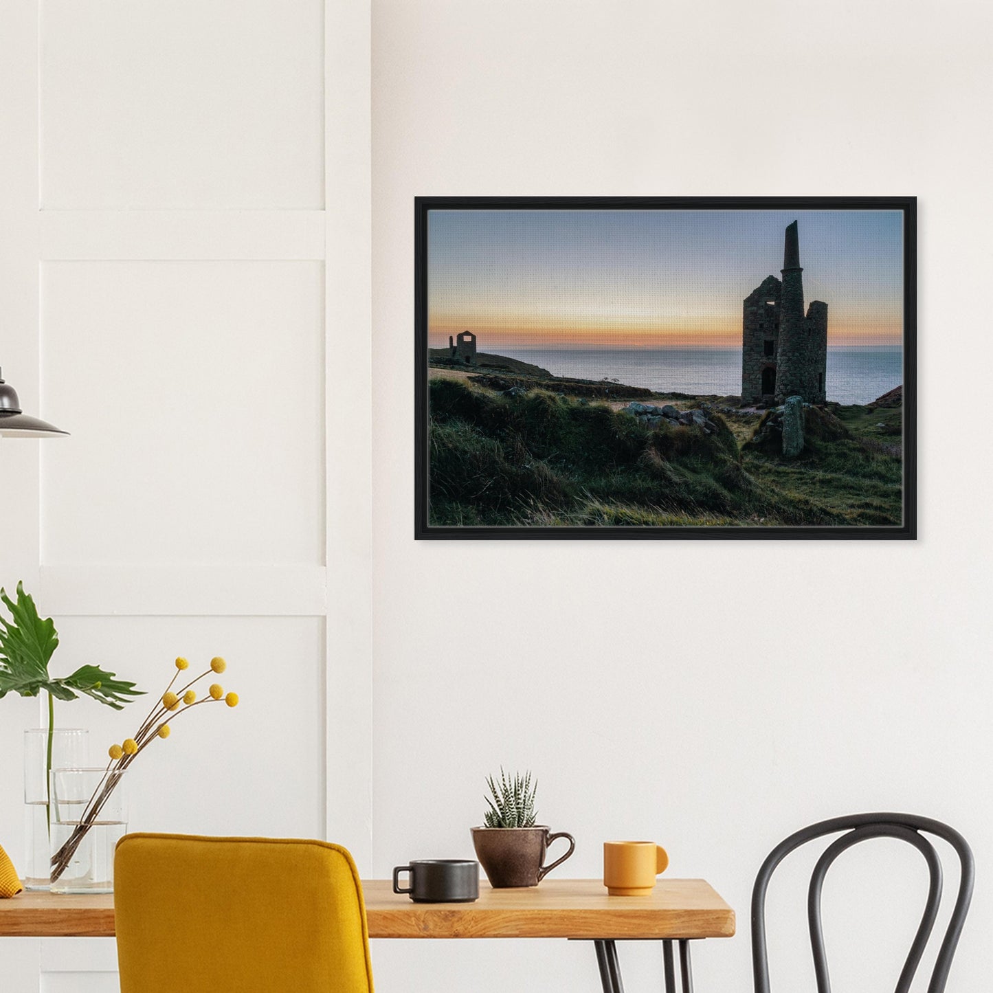 Coastal Cornwall framed canvas with mining ruins
