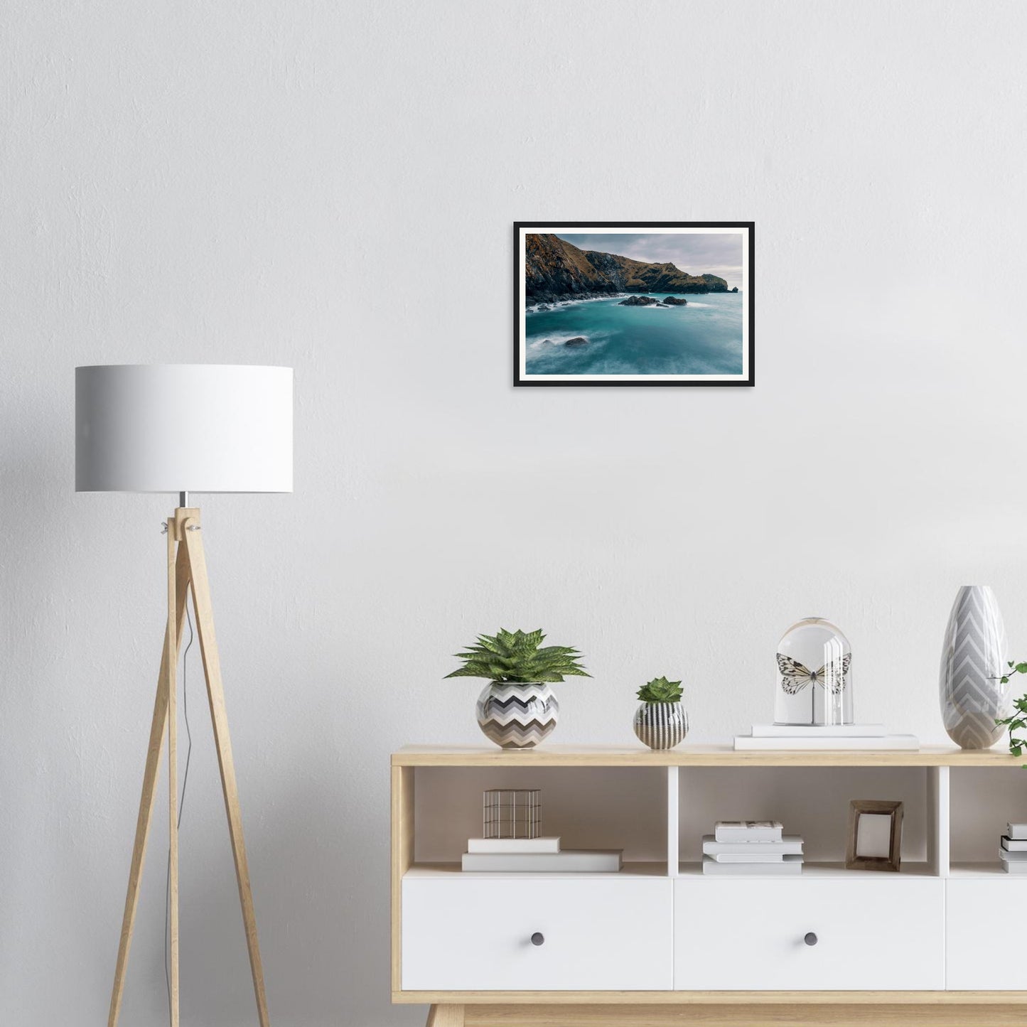 Scenic framed print of Mullion Cove Cornwall long exposure sea