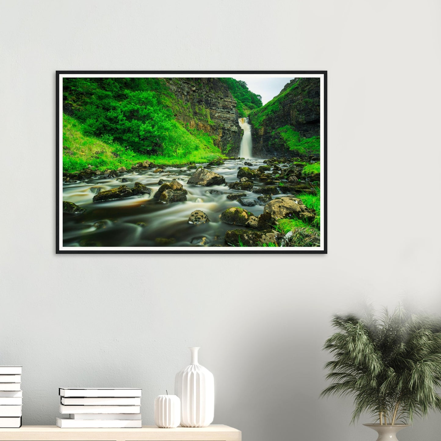 Captivating waterfall scene framed wall art of Lealt Falls Scotland
