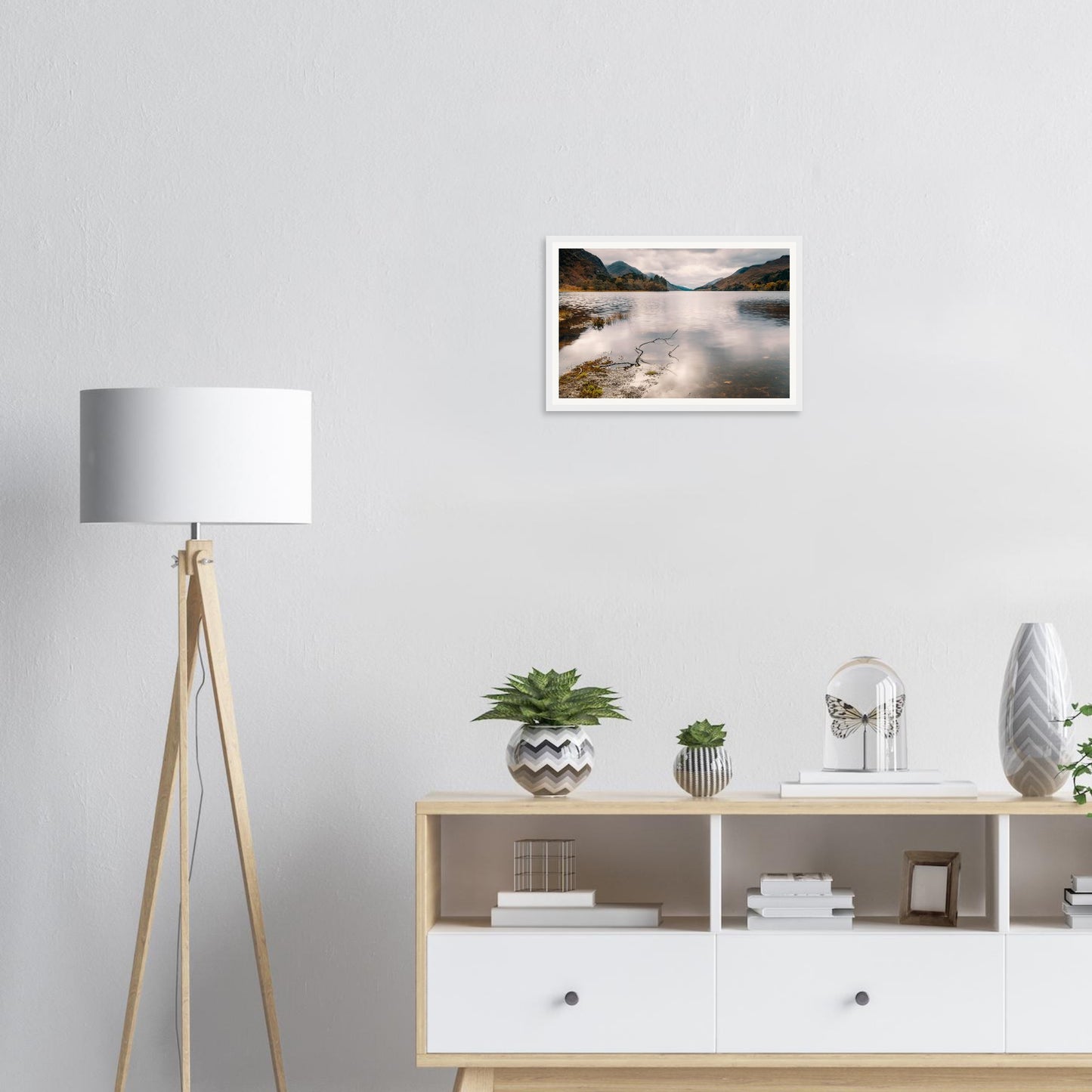 Framed landscape print of Loch Shiel with distant mountains
