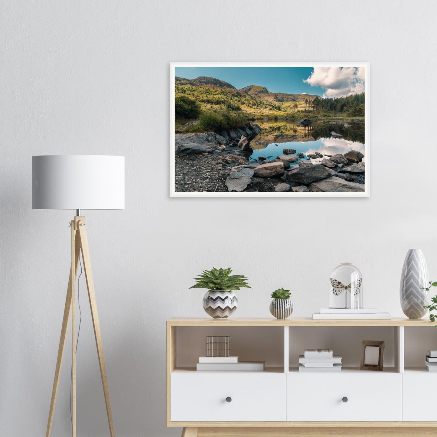 Scenic Welsh countryside framed wall art with Llyn Llywelyn lake