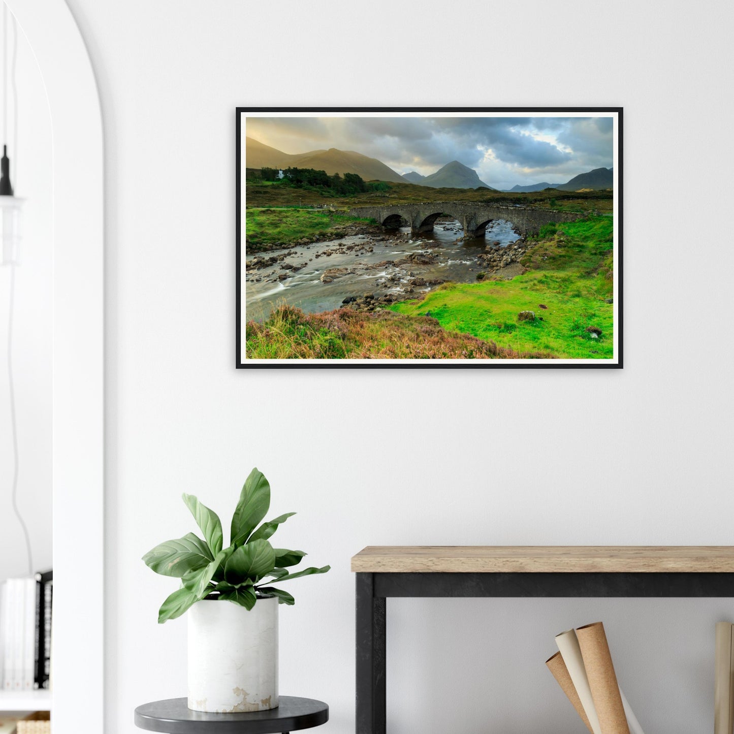 Framed wall art of Sligachan Old Bridge landscape in the Highlands