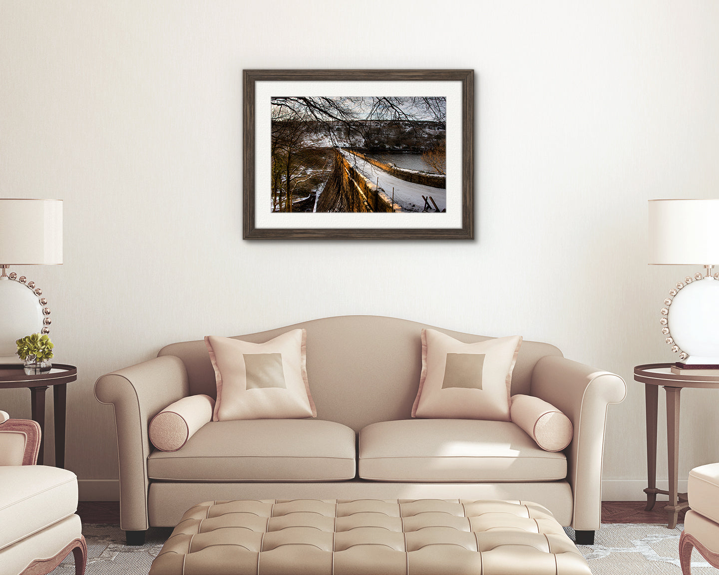 Snowy reservoir dam digital print for instant download
