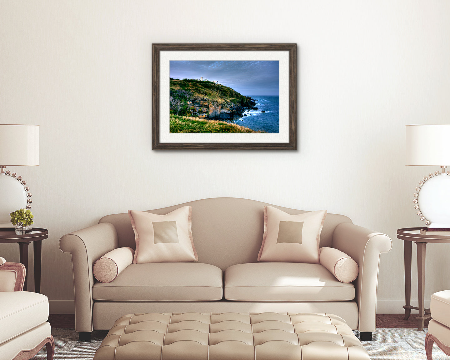 Seaside cliffs and lighthouse digital print from Cornwall