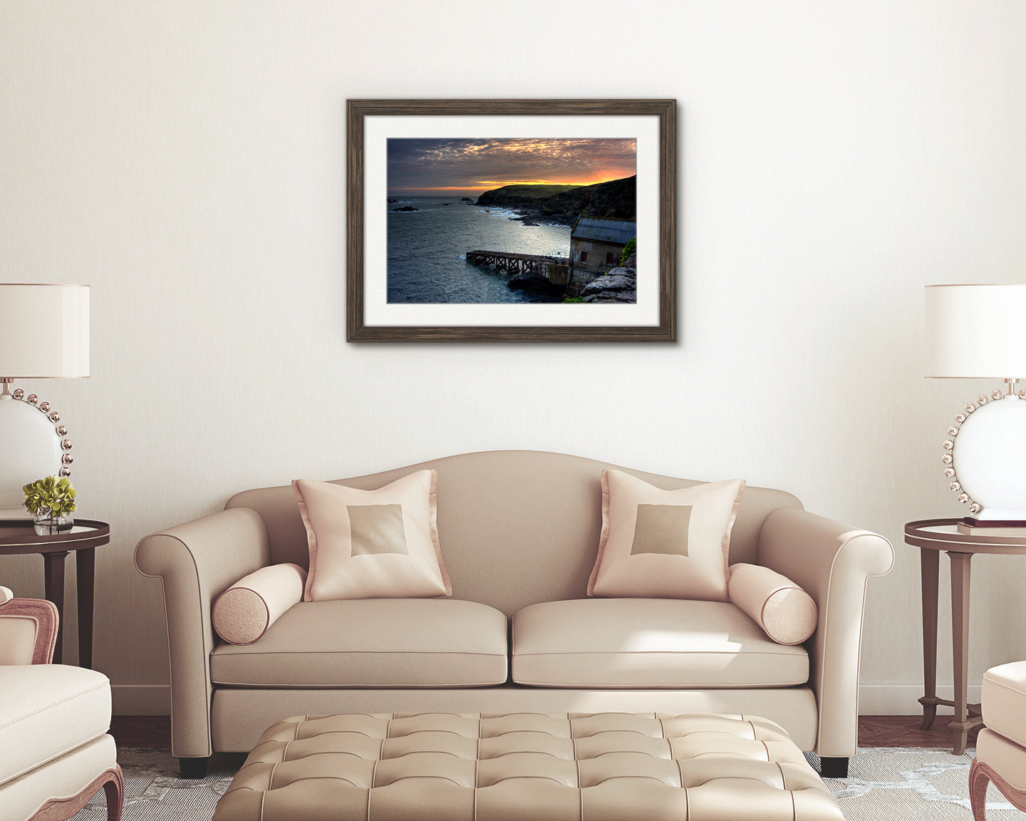 Historic lifeboat station and rugged coastline digital print Cornwall