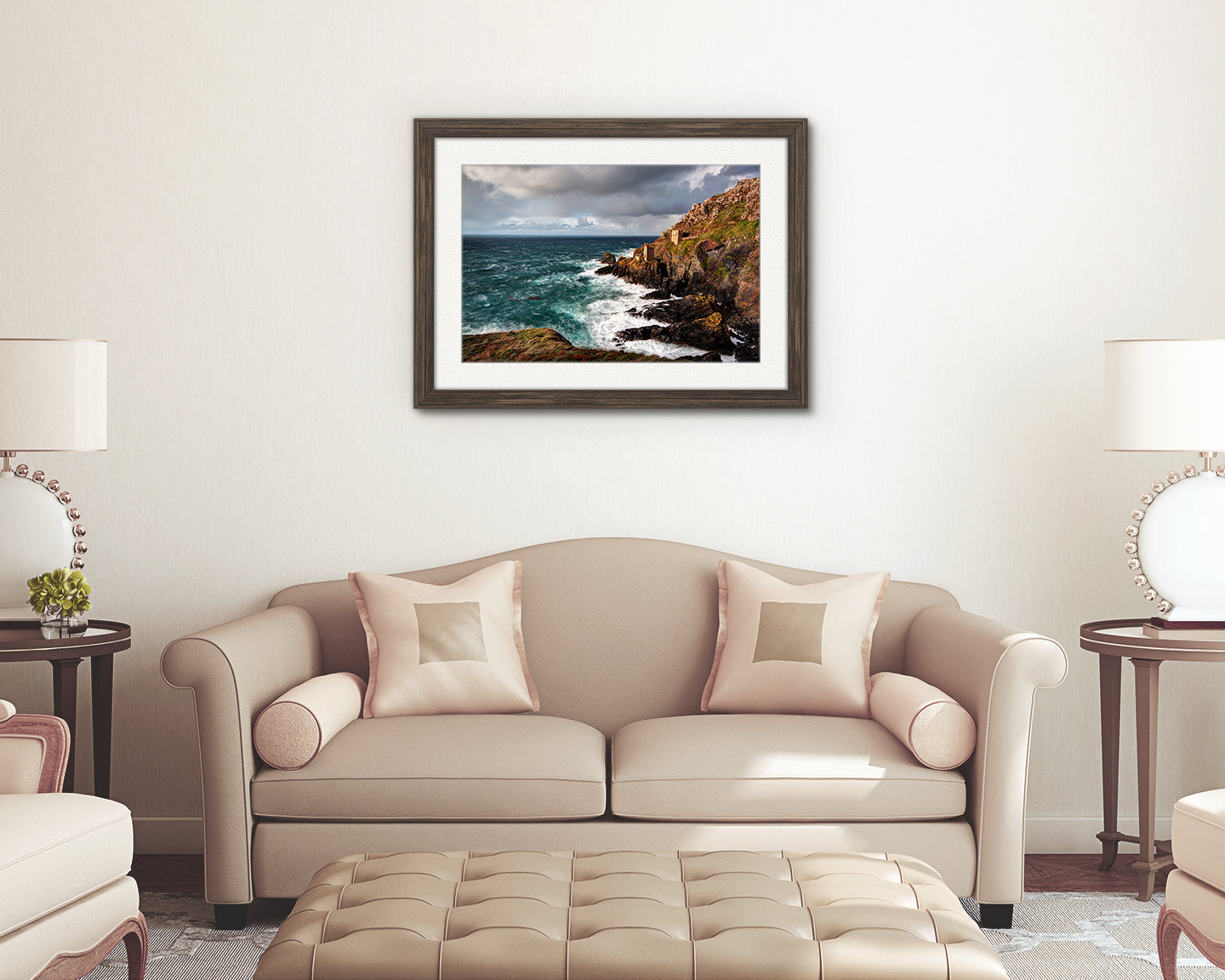 Stormy sea and historic engine houses digital print Cornwall