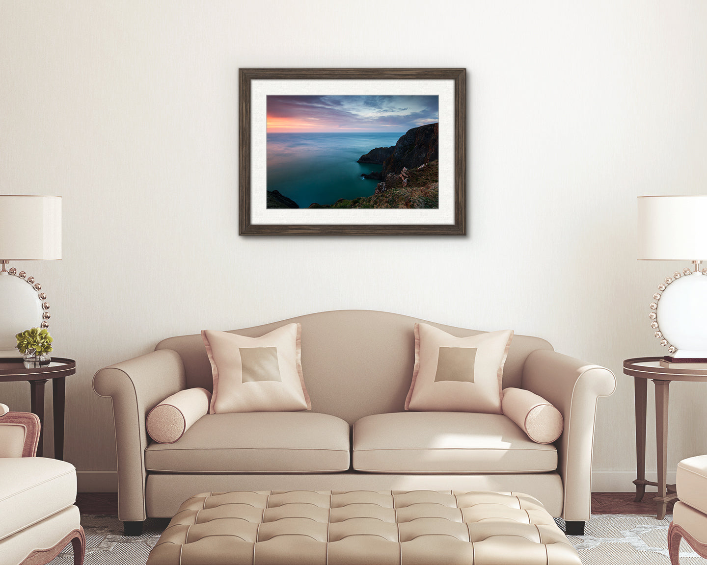 Sunset over sea and cliffs digital print Baggy Point Devon