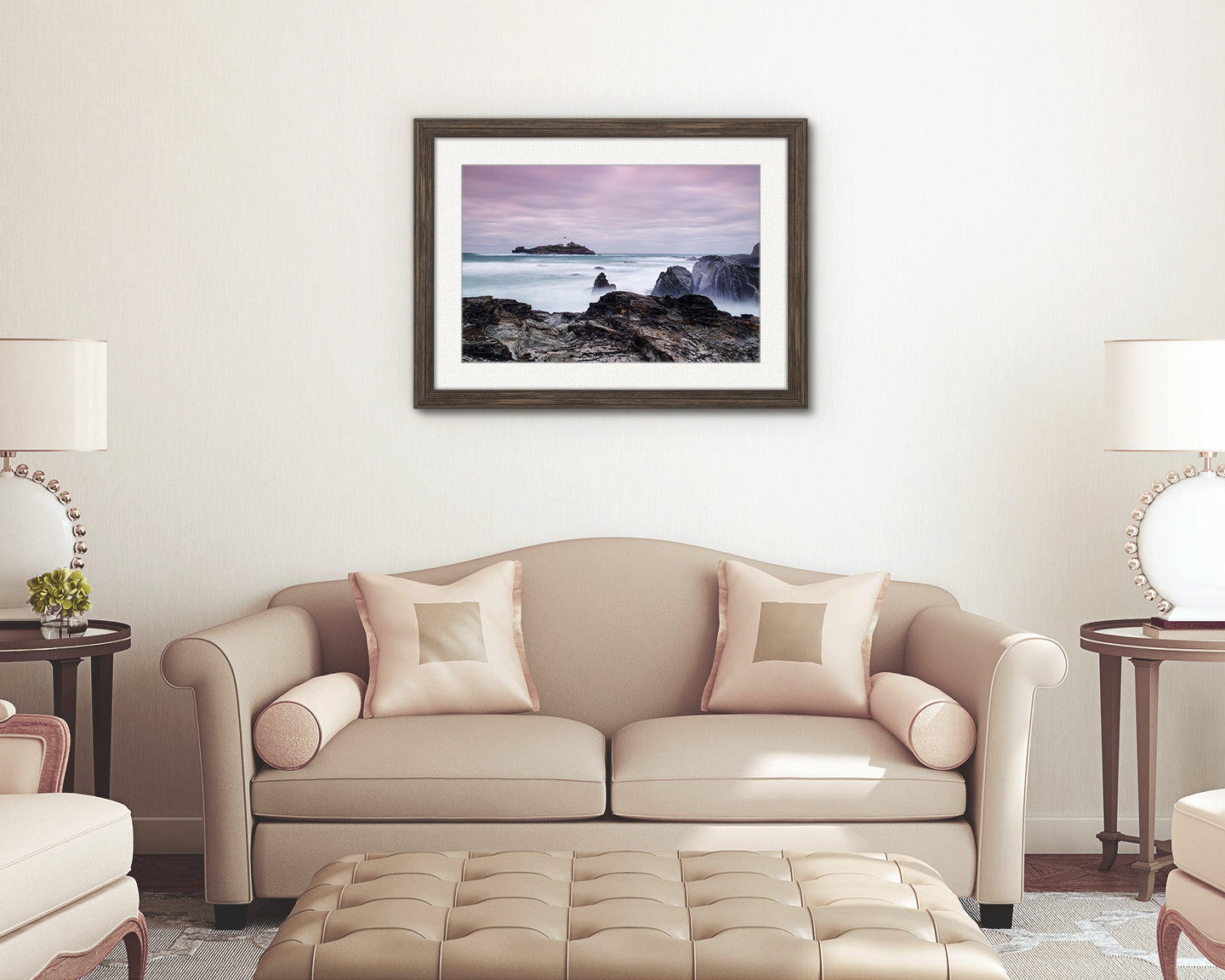 Seascape digital print of Godrevy Lighthouse and rocks Cornwall