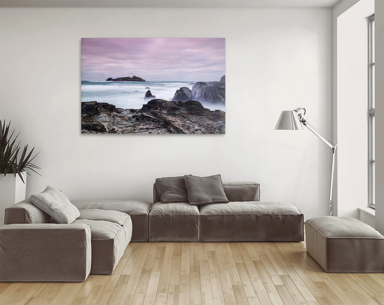 Printable wall art of Cornish lighthouse on rocky island