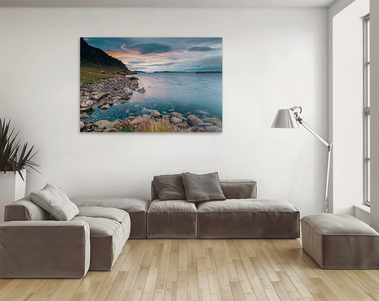 Printable wall art of Scottish coastline with dramatic skies