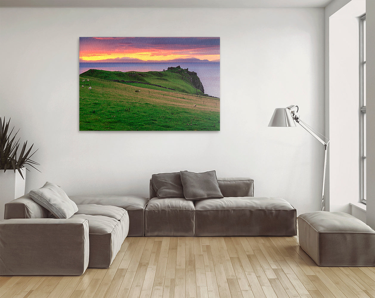 Printable wall art of Scottish castle ruins on coastal headland