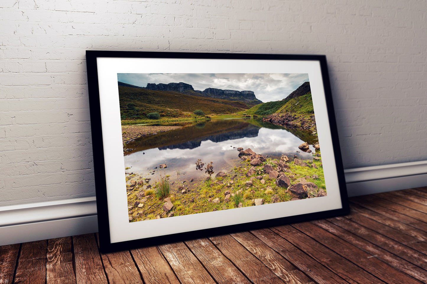 Printable wall art of Scottish Highlands loch with mountains