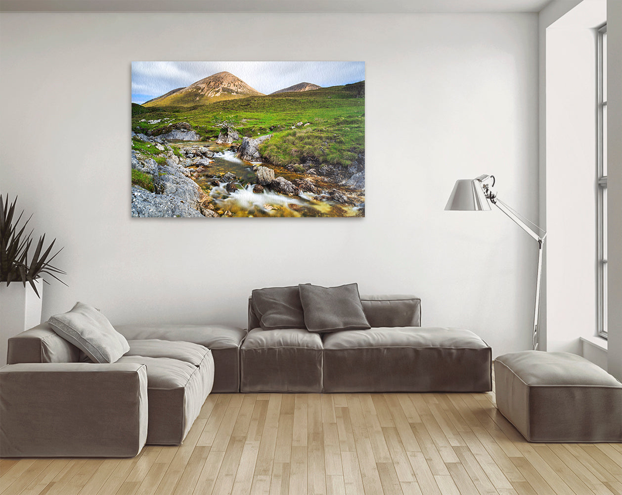 Printable wall art of Scottish Highlands waterfall and mountain
