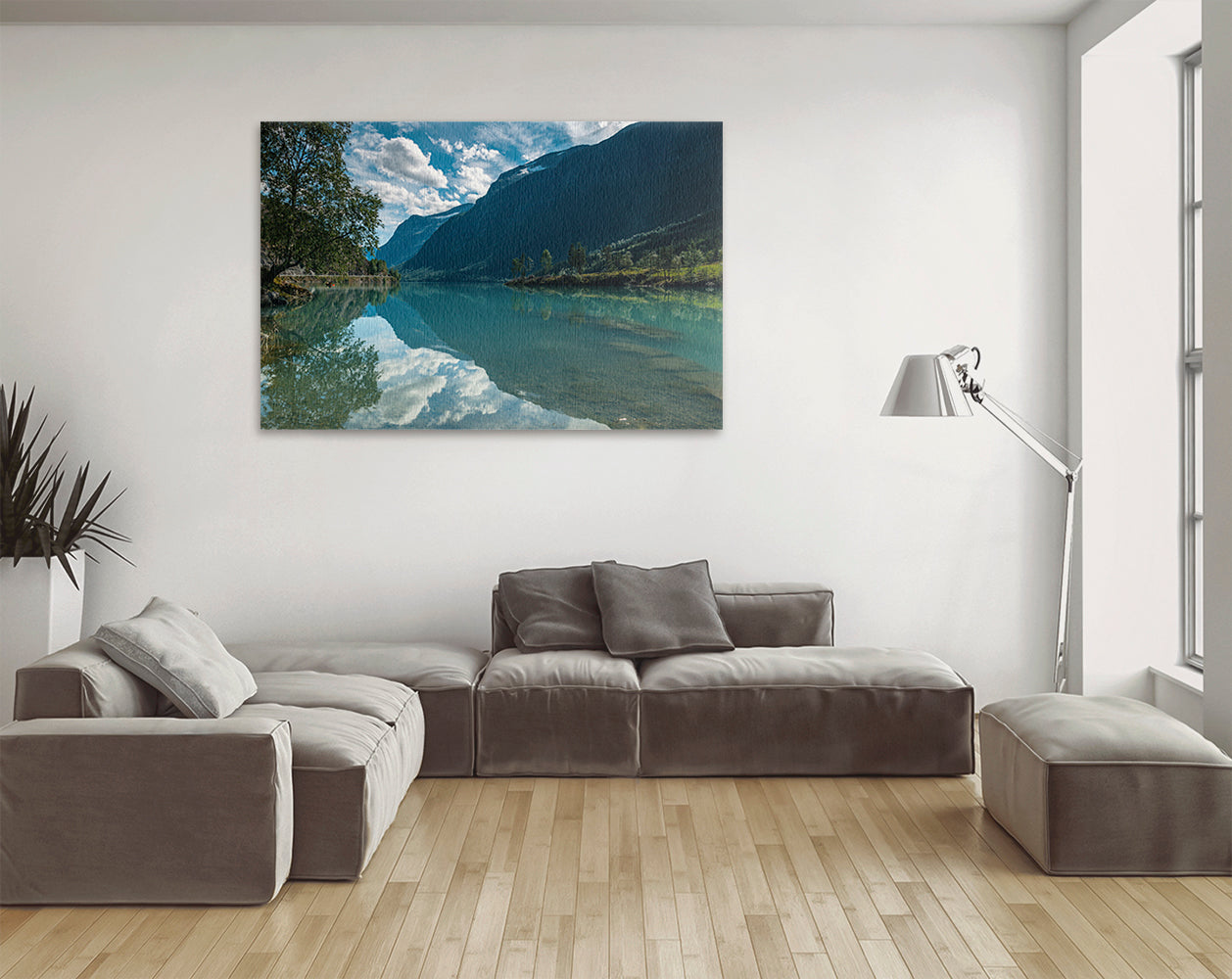 Printable wall art of Scandinavian fjord landscape reflection